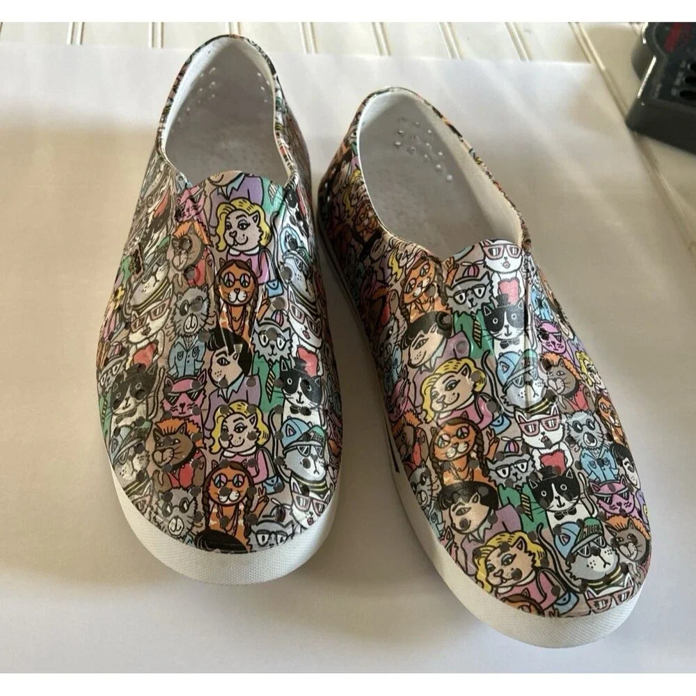 Skechers BOBS Aquamenace Cat Print Shoes Women Sz 9 Slip On EVA Foam Rubber Flat - Picture 3 of 13